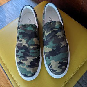 J CREW CANVAS CAMO SLIP ON SNEAKERS